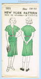 1930s Vintage New York Sewing Pattern 1571 Uncut Girls 2 Piece Dress