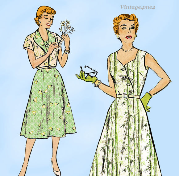 1950s Vintage New York Sewing Pattern 1595 Uncut Misses Sun Dress & Topper 34 B