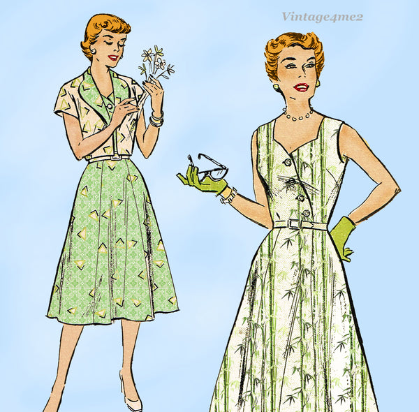 1950s Vintage New York Sewing Pattern 1595 Uncut Misses Sun Dress & Topper 34 B
