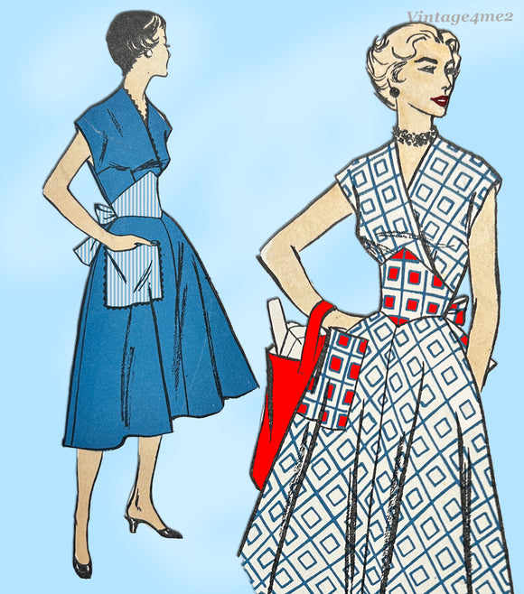 New York 1622: 1950s Darlin Uncut Misses Wrap Dress 36B Vintage Sewing Pattern