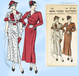 New York 195: 1930s Uncut Misses Street Dress Sz 34 B Vintage Sewing Pattern