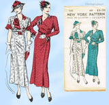 New York 195: 1930s Uncut Misses Street Dress Sz 36 B Vintage Sewing Pattern