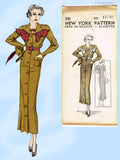 New York 206: 1930s Uncut Misses Slender Dress Sz 36 B Vintage Sewing Pattern