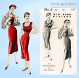 New York 4: 1950s Rare Uncut Designer Sun Dress Sz 34 B Vintage Sewing Pattern