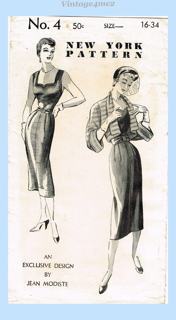 New York 4: 1950s Rare Uncut Designer Sun Dress Sz 34 B Vintage Sewing Pattern