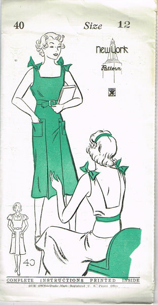 1930s Vintage New York Sewing Pattern 40 Uncut Misses Backless Sun Dress 30 B