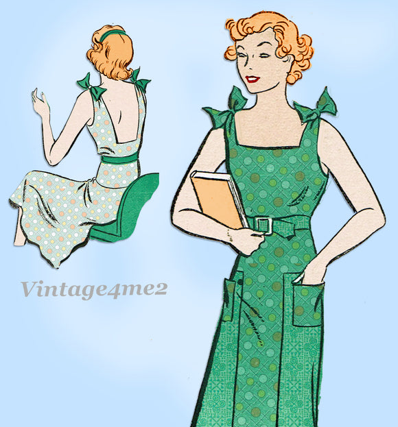 1930s Vintage New York Sewing Pattern 40 Uncut Misses Backless Sun Dress 30 B