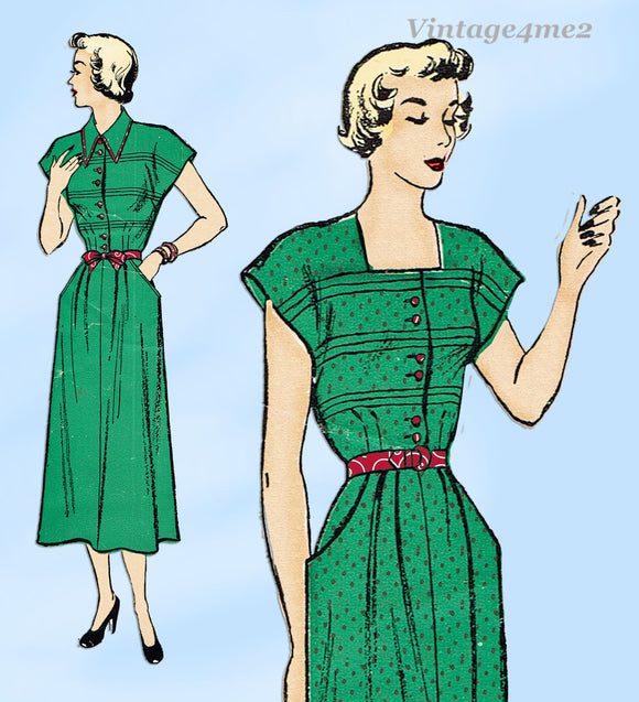 New York 475: 1940s Lovely Misses Street Dress Sz 34 B Vintage Sewing Pattern