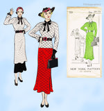 New York 524: 1930s Chic Uncut Misses Tunic Dress Sz 38 B Vintage Sewing Pattern