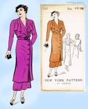 New York 525: 1930s Chic Uncut Misses Surplice Dress 36B Vintage Sewing Pattern