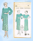 New York 632: 1930s Stylish Uncut Misses Street Dress 30B Vintage Sewing Pattern