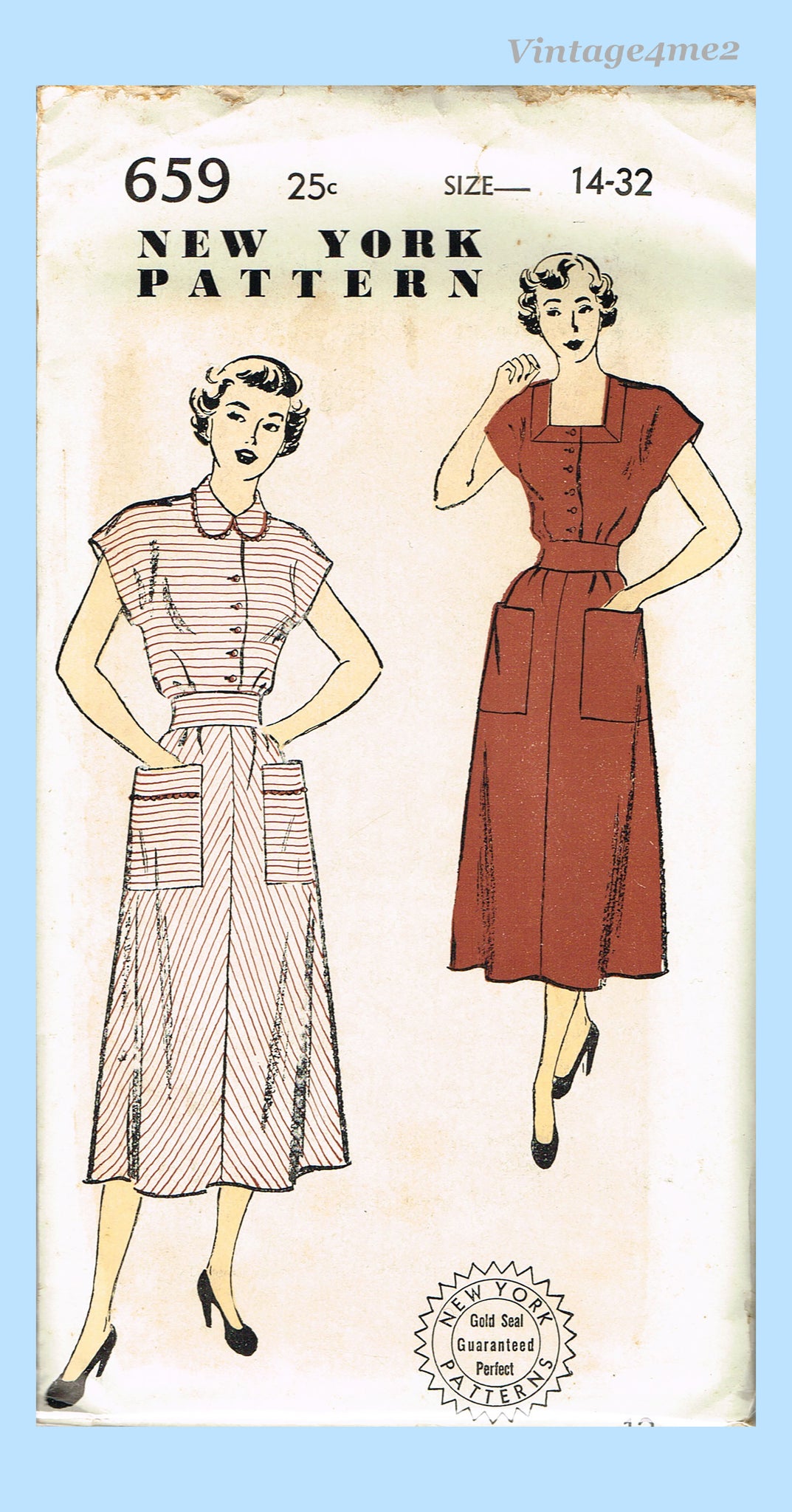 New York 659: 1940s Uncut Misses House Dress Sz 32 Bust Vintage Sewing – Vintage4me2 New York 659: 1940s Uncut Misses House Dress Sz 32 Bust Vintage Sewing – Vintage4me2