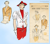 New York 681: 1930s Stunning Uncut Misses Jacket Sz 34 B Vintage Sewing Pattern