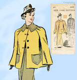 New York 697: 1930s Chic Uncut Misses Swagger Coat & Skirt 32B Vintage Sewing Pattern