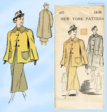 New York 697: 1930s Chic Uncut Misses Swagger Coat & Skirt 32B Vintage Sewing Pattern
