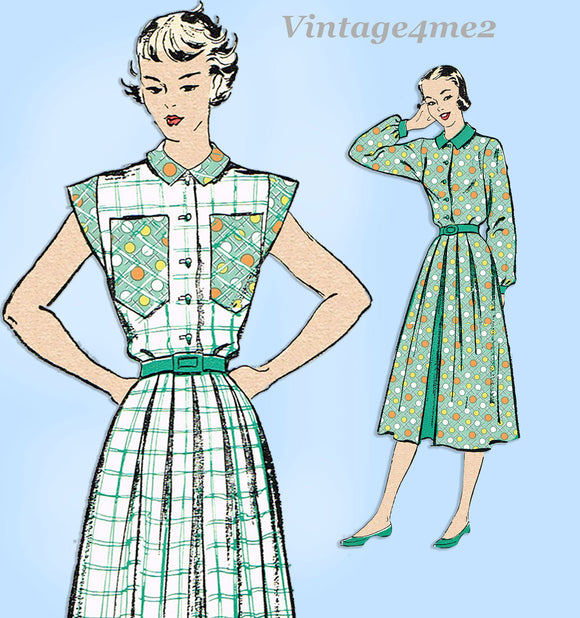 New York 780: 1940s Uncut Misses Shirtwaist Dress Sz 37 B Vintage Sewing Pattern