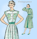 New York 780: 1940s Uncut Misses Shirtwaist Dress Sz 37 B Vintage Sewing Pattern