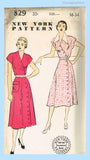 New York 829: 1950s Uncut Misses Day Dress Sz 34 Bust Vintage Sewing Pattern