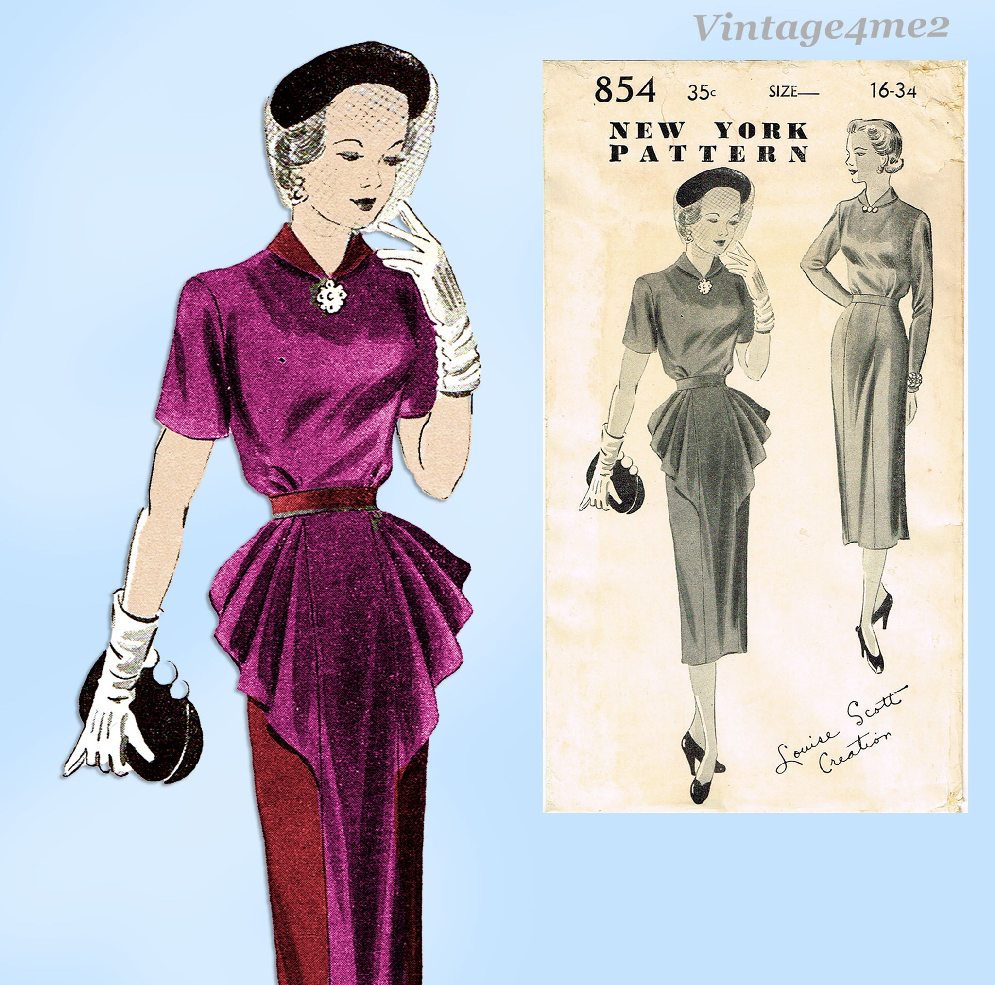 vintage an・an no.34 New York 854: 1950s Uncut Designer Cocktail Dress Sz 34 B Vintage