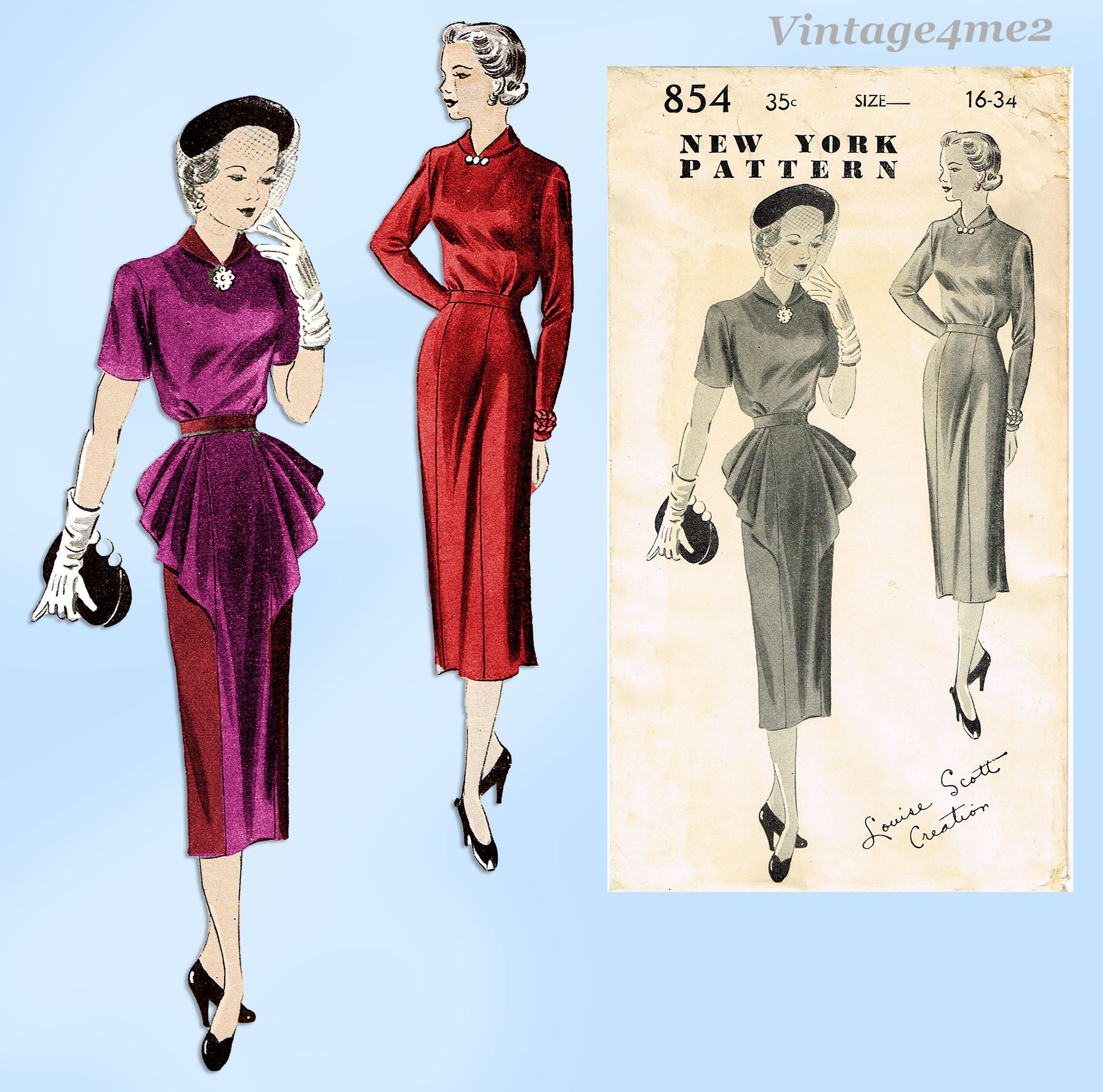 New York 854: 1950s FF Designer Cocktail Dress Vintage Sewing Pattern – Vintage4me2