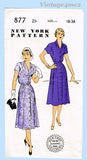 New York 877: 1950s Uncut Misses Street Dress Sz 36 B Vintage Sewing Pattern