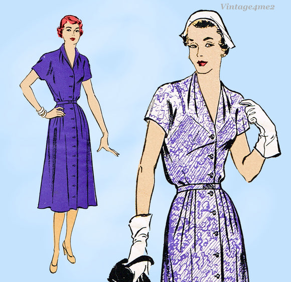 New York 877: 1950s Uncut Misses Street Dress Sz 36 B Vintage Sewing Pattern