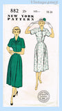New York 882: 1950s Misses Shirtwaist Dress Sz 36 B Vintage Sewing Pattern