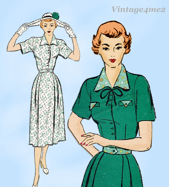 New York 882: 1950s Misses Shirtwaist Dress Sz 36 B Vintage Sewing Pattern