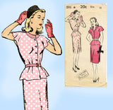New York 886: 1950s Lovely Uncut Misses Peplum Suit 30 B Vintage Sewing Pattern