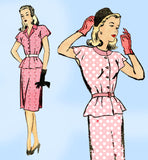 New York 886: 1950s Lovely Uncut Misses Peplum Suit 30 B Vintage Sewing Pattern