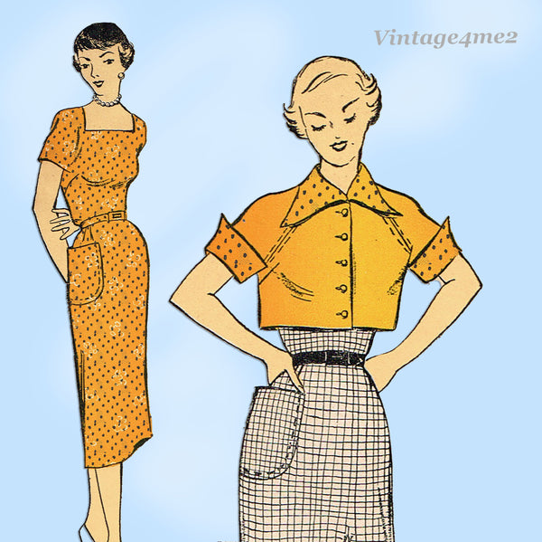 New York 917: 1950s Uxncut Misses Dress & Topper Sz 35 B Vintage Sewing Pattern