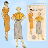 New York 917: 1950s Uncut Misses Dress & Topper Sz 35 B Vintage Sewing Pattern
