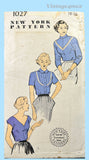 New York 1027: 1950s Easy Uncut Misses Blouse Sz 36 B Vintage Sewing Pattern