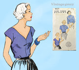 New York 1027: 1950s Easy Uncut Misses Blouse Sz 36 B Vintage Sewing Pattern