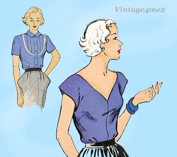 New York 1067: 1950s Easy Uncut Misses Blouse Sz 36 B Vintage Sewing Pattern