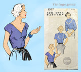 New York 1027: 1950s Easy Uncut Misses Blouse Sz 36 B Vintage Sewing Pattern