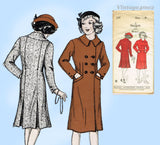 1930s Vintage New York Sewing Pattern 109 Uncut Toddler Girls Slender Coat Sz 6