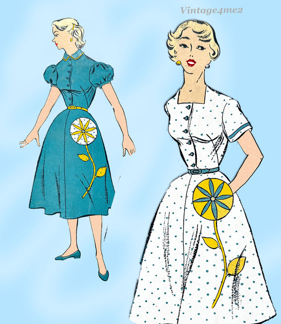 New York 1113: 1950s Uncut Misses House Dress Sz 36 B Vintage Sewing Pattern