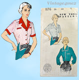 New York 1167: 1950s Classic Uncut Misses Blouse Sz 30 B Vintage Sewing Pattern