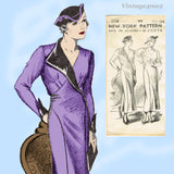 New York 1538: 1930s Stylish Uncut Misses Street Dress 38B Vintage Sewing Pattern