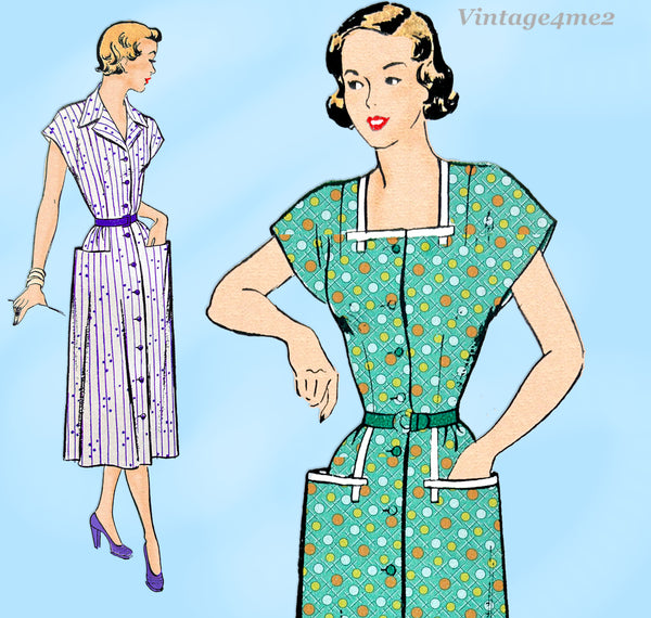 New York 701: 1950s Cute Uncut Misses Day Dress Sz 36 B Vintage Sewing Pattern