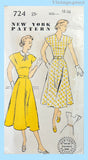 New York 724: 1950s Uncut Misses Day Dress Size 36 Bust Vintage Sewing Pattern