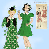 1930s Vintage New York Sewing Pattern 769 Uncut Girls Princess Dress & Bolero Sz 10