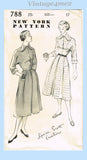New York 788: 1940s Uncut Misses Louise Scott Dress Sz 35 B Vintage Sewing Pattern