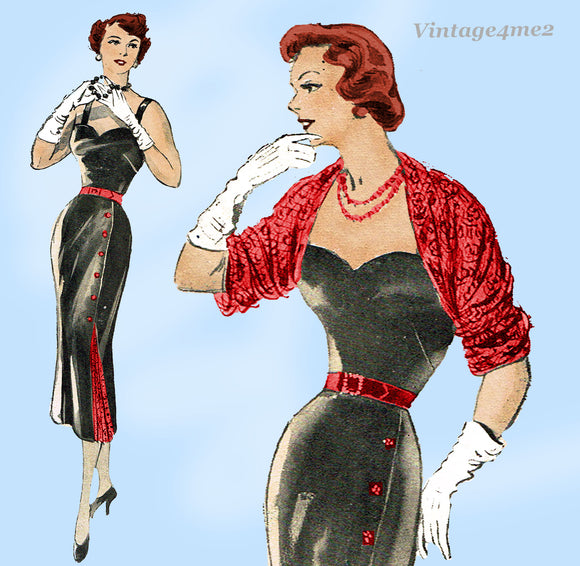 New York 824: 1950s Uncut Designer Cocktail Dress Sz 32 B Vintage Sewing Pattern