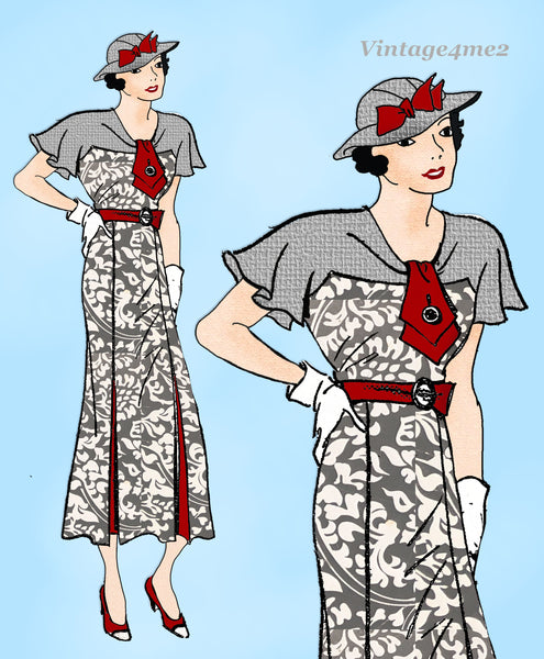Own Name 827: 1930s Stunning Misses Street Dress Sz 38 B Vintage Sewing Pattern