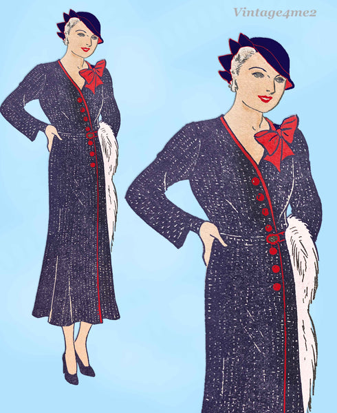 Own Name 903: 1930s Stunning Misses Street Dress Sz 36 B Vintage Sewing Pattern