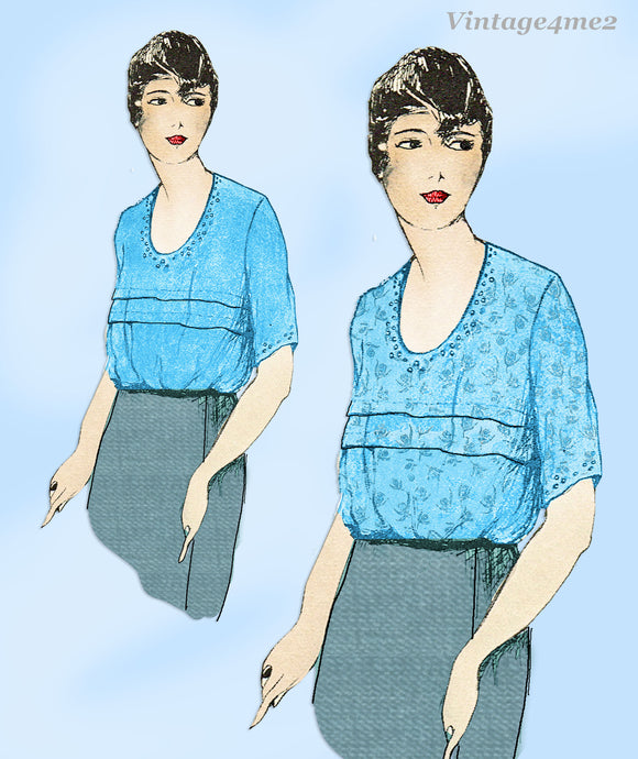 Pictorial Review 8279: 1920s Rare Misses Tucked Blouse 36 B Vintage Sewing Pattern