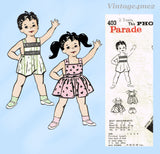 Parade 403: 1950s Toddler Romper & Sun Dress Size 2 Vintage Sewing Pattern