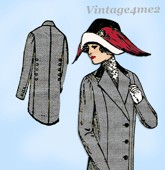 Peerless 6053: 1910s Misses Edwardian Coat Sz 40 B Vintage Sewing Pattern